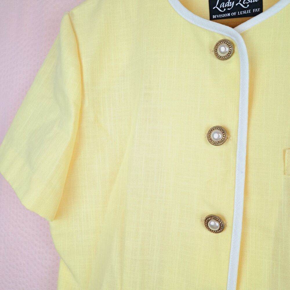 Vintage Lady Leslie By Leslie Fay Yellow Short Sleeve Blazer Size 12 USA - Picture 5 of 11